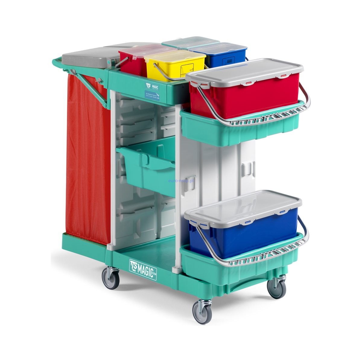 Wózek do dezynfekcji TTS Magic System 700B otwarty, szuflada 22 l, 4×4 l
