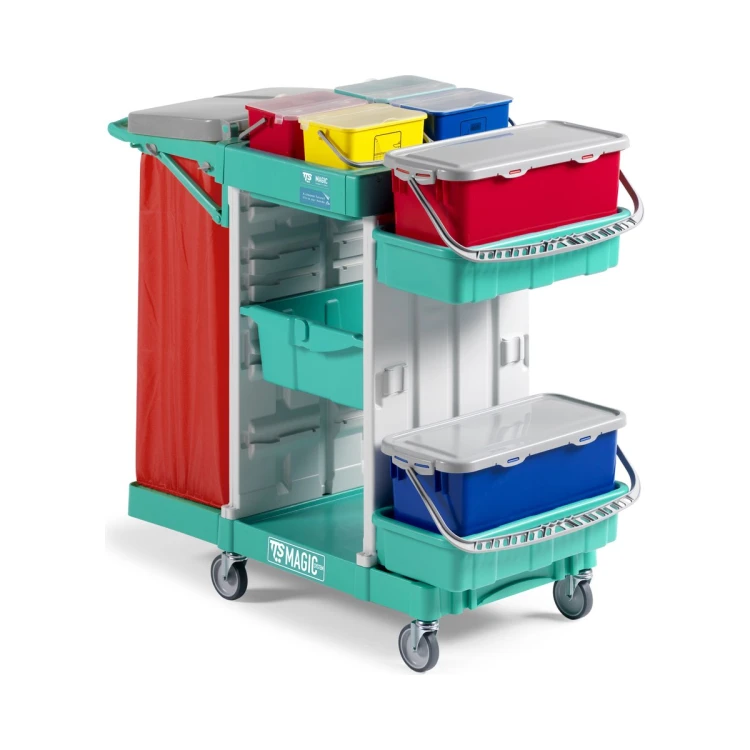 Wózek do dezynfekcji TTS Magic System 700B otwarty, szuflada 22 l, 4×4 l