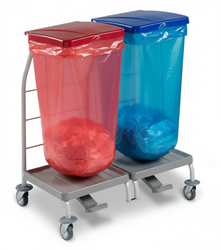 stelaż na worki z odpadami medycznymi Euro System 2x120L ZIBI ze stali nierdzewnej z pokrywą podnoszoną pedałem