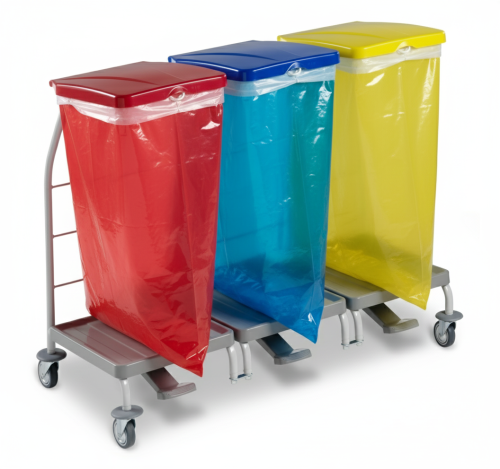 stelaż na odpady medyczne ze stali nierdzewnej Euro System 3x120L ZIBI z pedałem