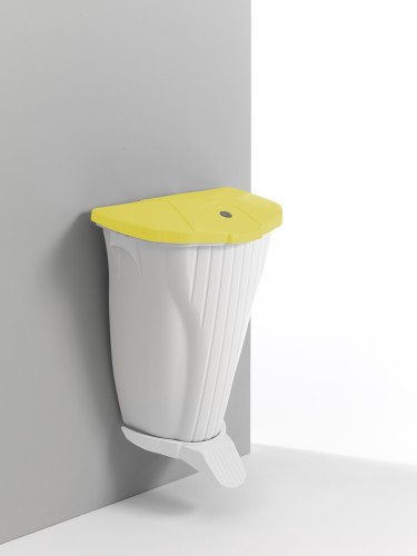 Kosz naścienny Wall-Up 50 l z pedałem, biały, pokrywa żółta