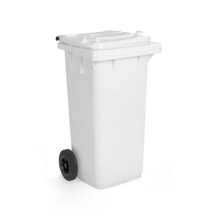 Kosz zewnętrzny 120 l na kółkach z pokrywą, biały – 2