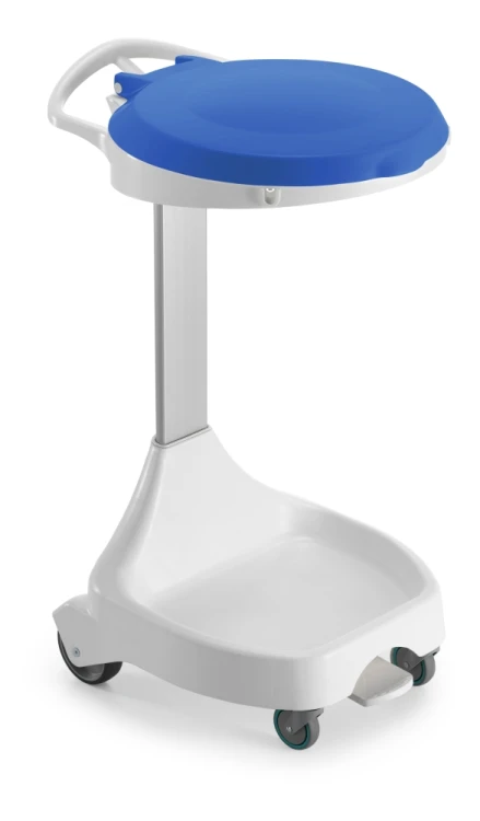 Stelaż na worek 120 l Smile, 4 kółka, z pokrywą na pedał, wkład 2 × 60 l, stelaż biały, pokrywa niebieska