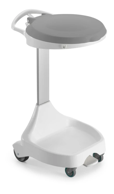 Stelaż na worek 120 l Smile, 4 kółka, z pokrywą na pedał, wkład 2 × 60 l, stelaż biały, pokrywa szara