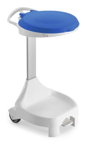 Stelaż na worek 120 l Smile, 2 kółka i 2 nóżki, z pokrywą na pedał, wkład 2 × 60 l, stelaż biały, pokrywa niebieska