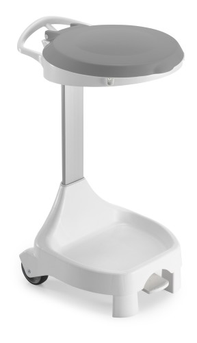 Stelaż na worek 120 l Smile, 2 kółka i 2 nóżki, z pokrywą na pedał, wkład 2 × 60 l, stelaż biały, pokrywa szara